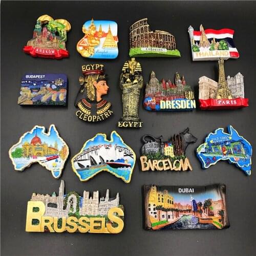 National Tourist souvenir Hungary dubai Thailand Poland Egypt Italy Australia Germany Spain Belgium resin refrigerator magnet