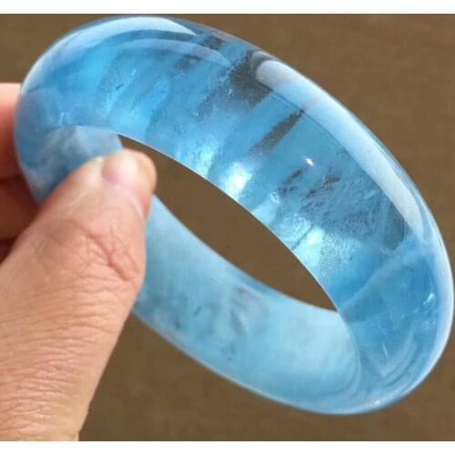 Genuine Natural Blue Aquamarine Gemstone 60mm Crystal Woman Bangle 20x10mm Beads Bracelet Inner Diameter 60mm AAAAAA
