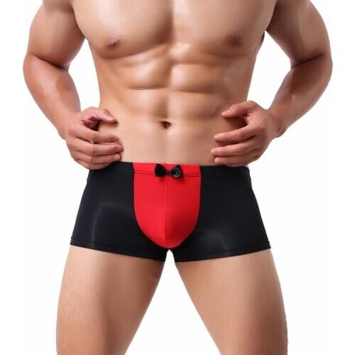 Underwear Men Boxer Bow Hit Color Short Male Ice Silk Ropa Interior Hombre Cueca Masculina Bielizna Husband Valentines Day Gift