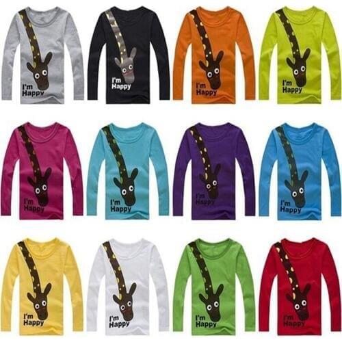 New Cotton Cartoon Boys Long Sleeve T-shirts Giraffe I'm Happy Kids Girls Tops Tees Children Clothing Casual Boys Clothing