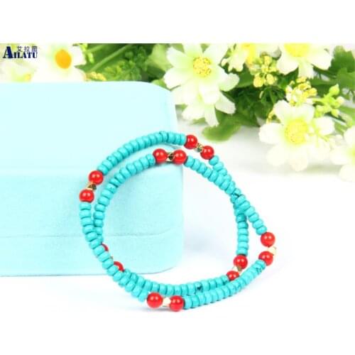 New Design Double Rolls Beaded 3x4mm Howlite Stone Bracelet 6mm Red Coral Gold Color Accessories Drop Shipping Jewelry