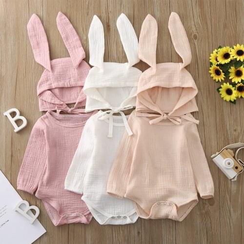 New Autumn Baby Girl Romper Long Sleeve Baby Clothes New Born Romper With 3D Bunny Ear Cute Cotton Linen Baby Clothing 1-2 Years