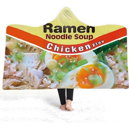 3D Ramen Noodle Hooded Blanket Sherpa Fleece Wearable Plush Throw Blanket On Bed Sofa Thick Warm