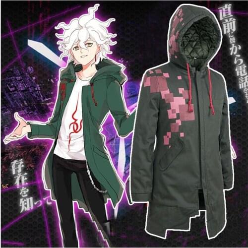 DanganRonpa Cosplay Coat Komaeda Nagito Army Green Trench Men Winter Thick Cotton Jackets Outfits Costumes T-shirt for Halloween