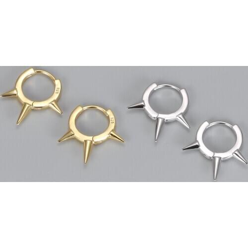 YIZIZAI 100% 925 Sterling Silver Rivet Zircon Hoop Earrings Ear Piercing Gothic Punk Lady Rock Unusual Trendy Party Gift