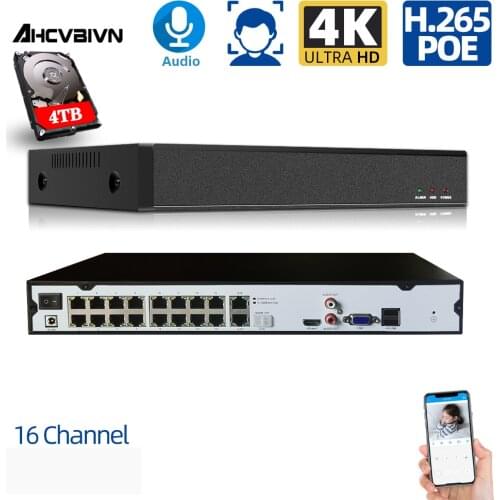 AHCVBIVN 16CH 8MP POE NVR 4K Network Video Recorder NVR For 8MP POE IP Camera P2P HDMI PC&Mobile Plug And Play Face Detect Xmeye