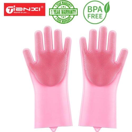 TIANXI Silicone Dishwashing Scrubber Dish Washing Sponge Rubber Scrub Gloves
