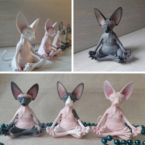 Sphynx Cat Meditate Collectible Figurines Miniature Handmade Decor Animals Figure Toys Animal Model Figure Toys Home Decor