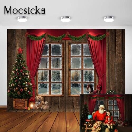 Mocsicka Vintage Christmas Window Backdrop Wood Wall Xmas Photography Background Christmas Newborn Child Photoshoot Photo Studio