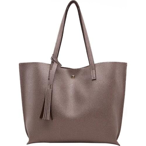 Women Faux Leather Tote Bag Elegant Tassel Handbag Waterproof Big Capacity Shoulder Purse