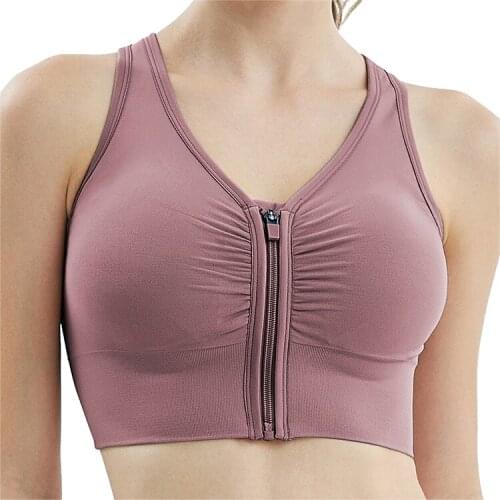 Women Fitness Bras Front Zipper Sports Bra Breathable Wirefree Padded Push Up Lingerie