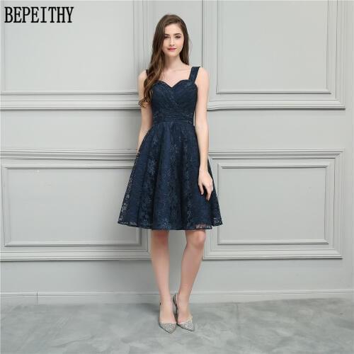 BEPEITHY Vestido De Festa 2019 New Design Longo Sweetheart Navy Blue Lace A-Line Short Prom Dresses Bridesmaid Dresses