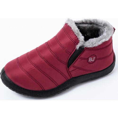 Winter Fur Boots 2019 Warm Cotton Slip On Flat Shoes Soft Sole Waterproof Handmade Snow Booties Shoes Plus Size