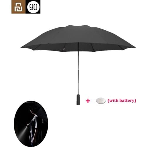 2021 90Fun 8K Automatic Reverse Folding Umbrella Led Luminous Windproof Wind Resistant Umbrella UPF50+ Anti UV With LED Light