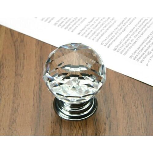 10Pcs K9 Crystal Glass Chrome Cabinet Door Knob and Handle (Diameter:35mm)