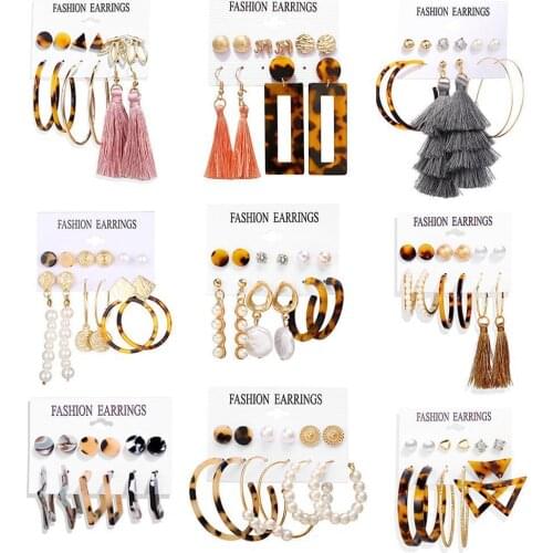 14 Styles Exquisite Hot Sale Trendy Earrings Acrylic Faux Leopard Circle Tassel Earings Set Fashion Women Jewelry Gift
