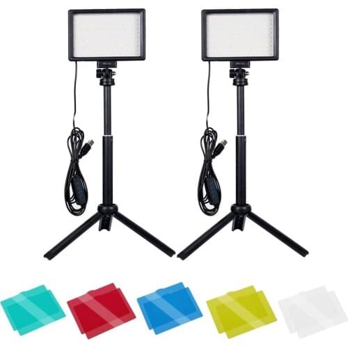 2pcs USB LED Video Light Kit Photography Lighting 5600K 120pcs Beads 14-level Dimmable with Tripod Stand 5 Color Chip