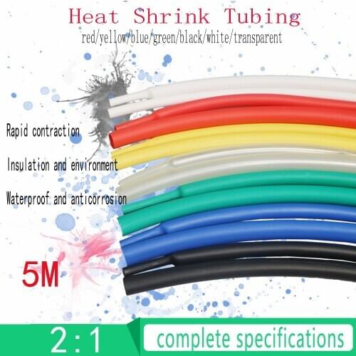 5M 1.0MM Heat Shrink Tubing Insulation Shrinkable Tube Assortment Electronic Polyolefin Ratio 2:1 Wrap Wire Cable Sleeve
