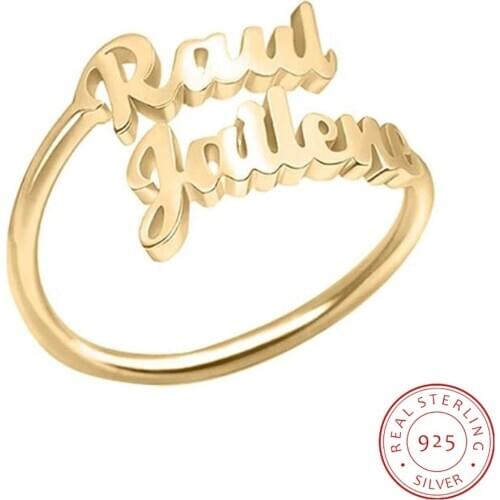 AurolaCo 925 Sterling Silver Customized Name Rings Personality Two Name Silver Rose Gold Ring for Women Handmade Jewelry Gift