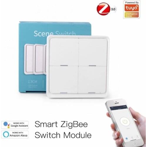 Tuya Smart ZigBee Wireless Free Sticker 4-way Panel Scene Button Switch Used With Zigbee Gateway APP Control Smart Home No Wire