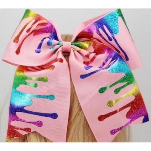 Sparkling Hair Bow Elastic Band 7inch Rainbow Holographic Cheer Bow Holder Cheerleading For Teens Girls Accessories
