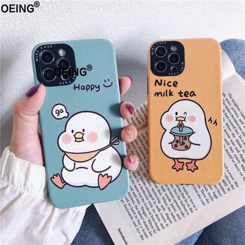Cute Duck Couple Phone Case For iPhone 11 12 Pro Max 7 8 X XS Max XR SE2 Cartoon Happy Lambskin Shockproof Soft Back Case Cover