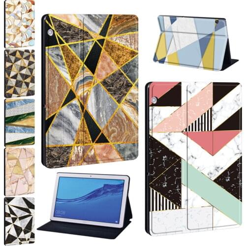 For Huawei MediaPad M5 Lite 10.1"/M5 10.8"/T3 8"/T3 10 9.6"/T5 10 10.1" Geometry Print Pattern Series Tablet Stand Cover Case