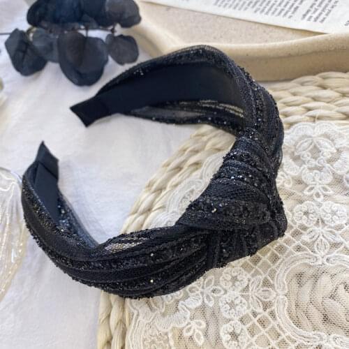 Black Lace Rhinestones Hairband Headband for Women Hair Accessories Wide Head Band Top Quality Ladies Headdress Hair Hoop