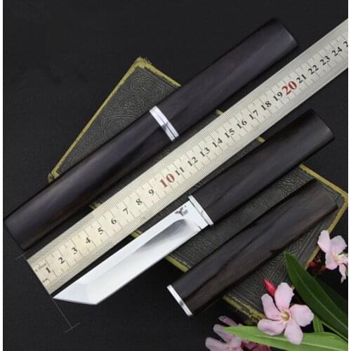 D2 Blade Tactical Army Survival Camping Knife Ebony Handle Hunting Outdoor Knife With Ebony Sheath 60 HRC Japanese Samurai Style