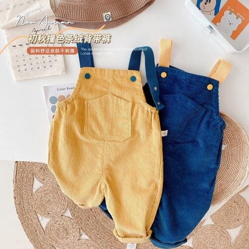 Childrens overalls spring and autumn baby pants boys Korean corduroy jumpsuit