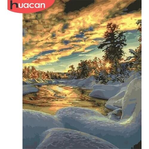 HUACAN Painting By Number Winter Drawing On Canvas HandPainted Painting Art Gift DIY Pictures By Number Snow Kits Home Decor
