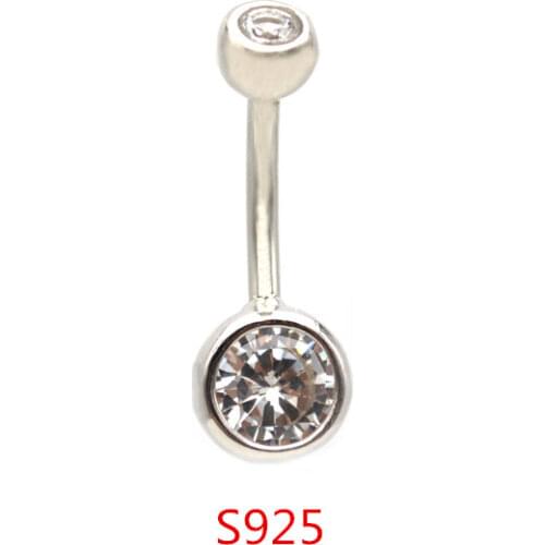 925 Sterling Silver CZ Gem Belly Button Ring Navel Piercing Curved Bar Clear 14G