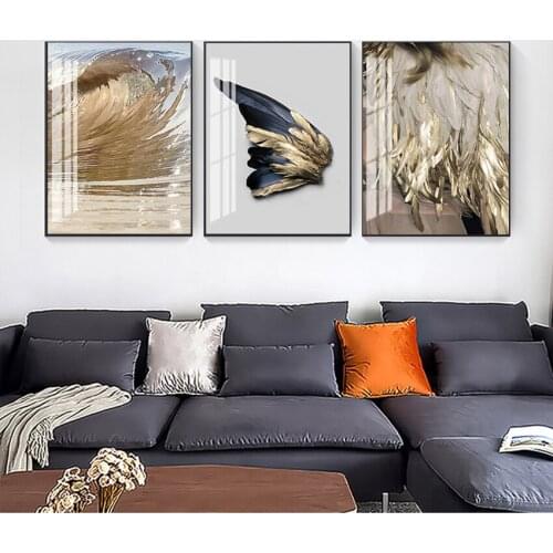 Canvas Painting Wall Picture Sofa Background American Modern Living Room Decoration Gold Feather Abstract Angel Wings