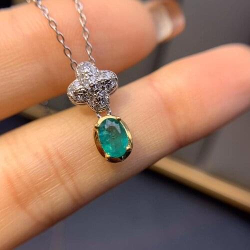 Classic green natural emerald collarbone necklace for women silver pendant fine jewelry certified oval natural gem birthday gift