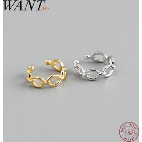 WANTME 925 Sterling Silver Ear Clip Without Piercing Earrings Simple Cuban Link Chain Punk Hip Hop Ear Cuff Women Jewelry Gift