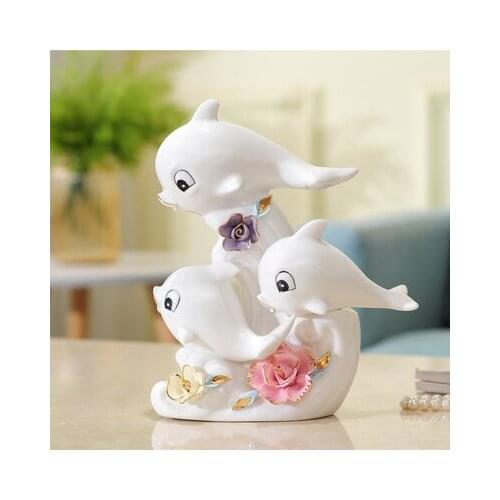 NORDIC CREATIVE CERAMICS DOLPHIN FAMILY MODERN HOME DECORATIONS CRAFTS ORNAMENTS CARTOON ANIMALS CHILDRENS ROOM FIGURINES