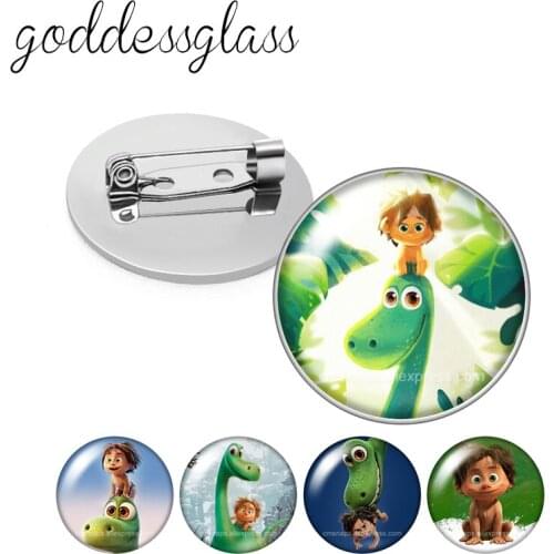 Disney Cartoon Dinosaur Arlo Spot Round Glass cabochon Silver color Brooch Dome Photo Jewelry Brooches Pin For Gift