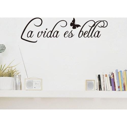 La Vida Es Bella Wall Stickers Vinyl Removable Spanish French Sentence Wall Decals For Living Room Bedroom Decoration Wallpaper