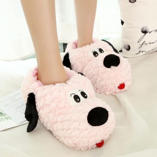Fashion girl fur slippers cartoon dog style warm thick slipper shoes for big girls lady style indoor house slippers shoes