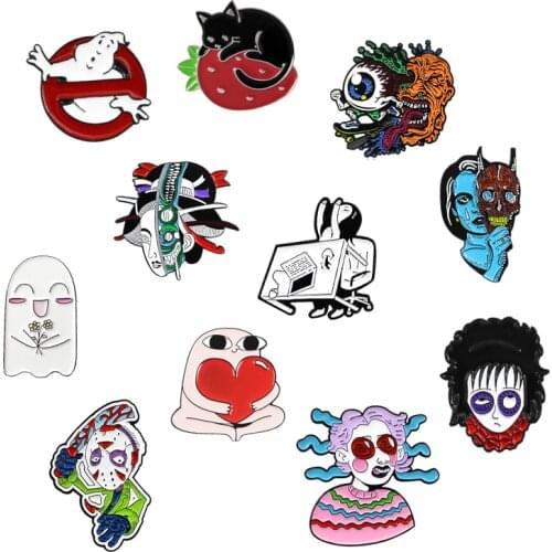 Japanese-style Cute Monster Villain Strawberry Cat Angry Girl Ghost Ketnipz Meme Black Friday Jason Pins Brooch Unique Creative