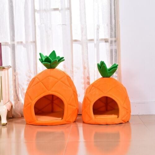 Mylb cute Creative Kennel Cat Nest Teddy dog Fruit shape Pineapple cotton bed warm pet Products Foldable Dog house for puppy