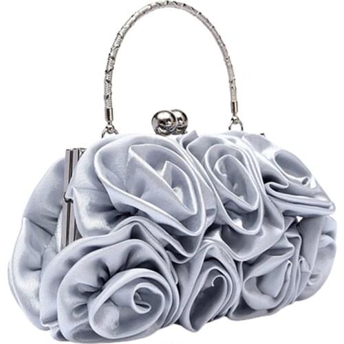 Fashion Women Rose Flower solid color handbag Casual Evening Party Wedding Handbags Luxury Women Bag