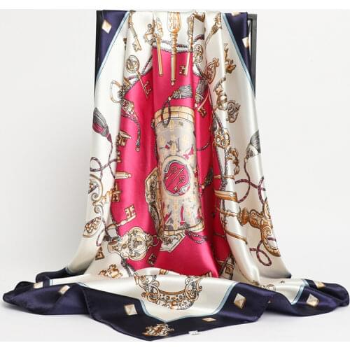 Fashion Print Silk Square Scarf Women Print 90*90cm Headkerchief Bandana Female Hair Band Wrist Soft Shawl Wrap Foulard 2021 Hot