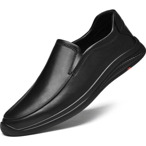 Mens Genuine Leather Shoes Head Leather Soft Anti-slip Shoes Man Real Leather Men Loafers Office Work Mens Shoes