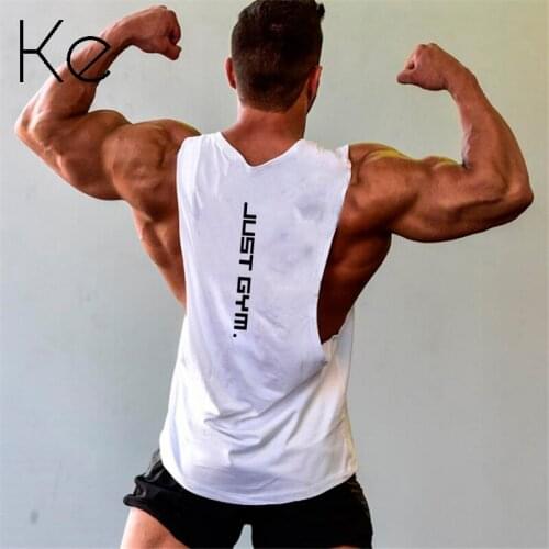 KE New fitness vest mens solid color sports muscle bodybuilding side large slit loose T-shirt cotton casual wide back