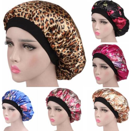 Soft Silk Satin Night Sleep Shower Cap Hair Bonnet Hat Head Cover Wide Band Elastic