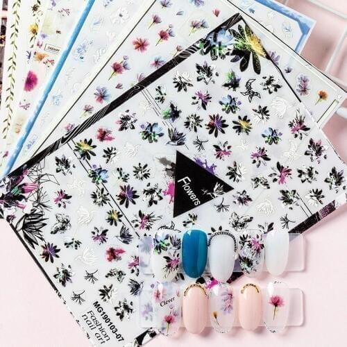 Newest WG208 flower series nail stickers 3d back adhesive nail decals Japan style DIY decorations for nail tips