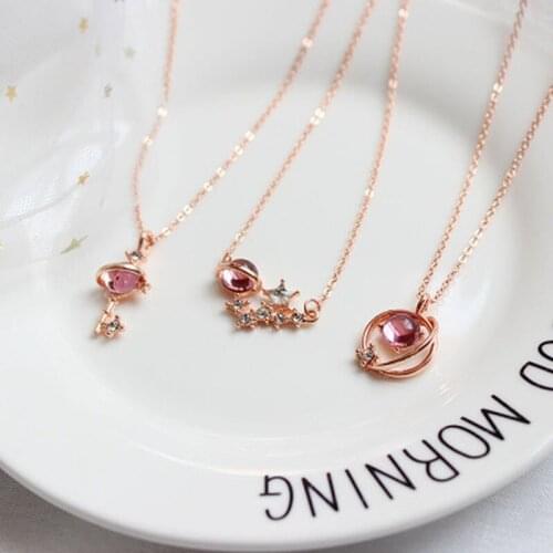 2020 New Red Enamel Star Key Pattern Rose Gold Coin Necklace for Women Ladies Heart Pendant Necklaces Jewelry Accessories