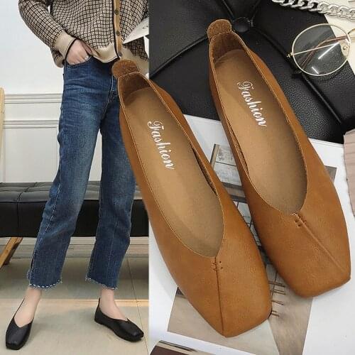 2021 new style womens ballet flat shoes PU leather non-slip womens shallow mouth moccasin casual shoes womens summer loafers