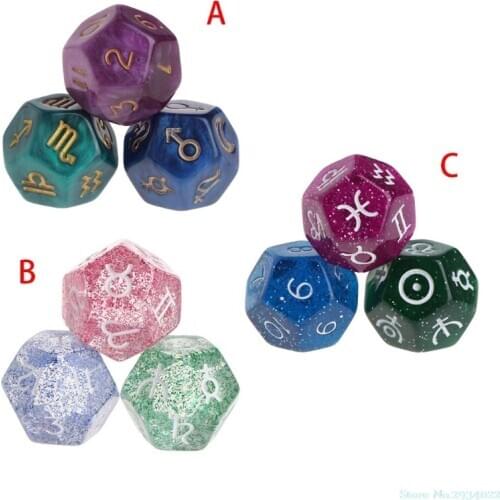 New 3pcs Multicolor 12 Sided Resin Dice Astrology Tarot Constellation Divination Hot Sale Drop Ship